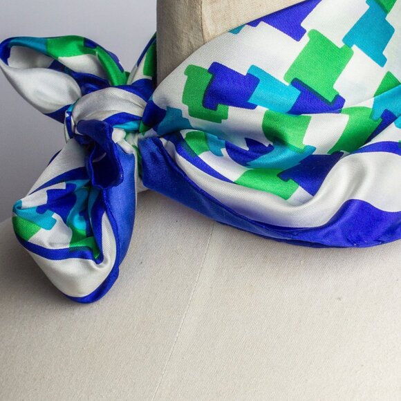 Echo Silk Scarf Square | Retro Style Bandana Scarf | Aqua Monochromatic - Picture 5 of 10